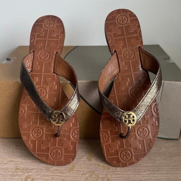 Tory Burch Thor’s ‘Rose Gold’ Leather Women Thong Sandals- SZ 8 - Picture 1 of 8